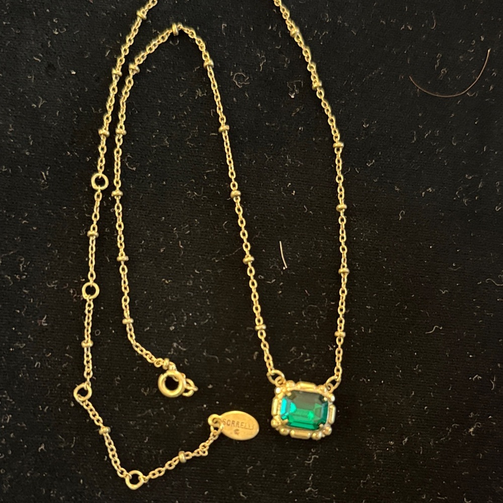 Sorrelli Gold-Tone Necklace with Emerald Green Cushion Pendant